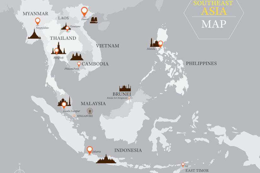 Southeast Asia Map with Country and Capital Location