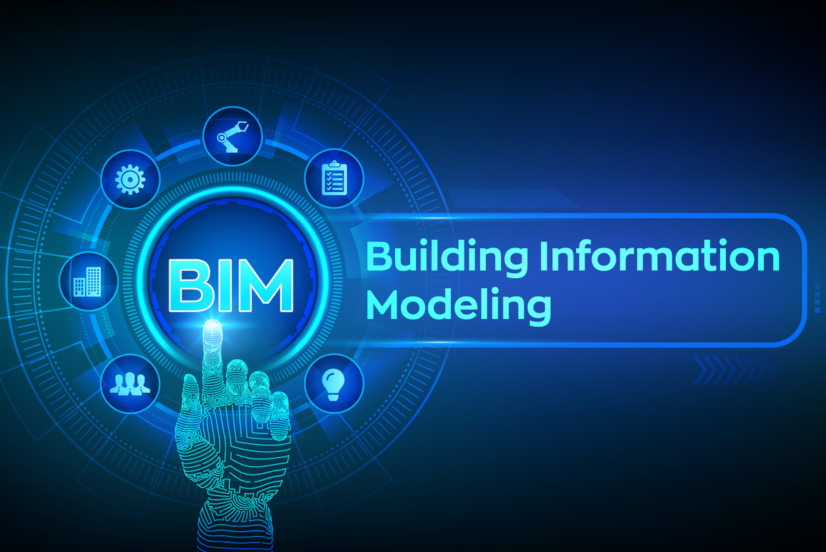 BIM. Technologie BIM na virtuální obrazovce. Koncepce pro byznys, architekturu a stavebnictví.