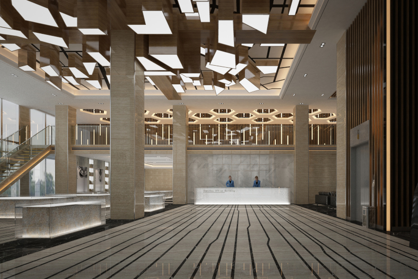 3d render of luxury hotel lobby entrance reception