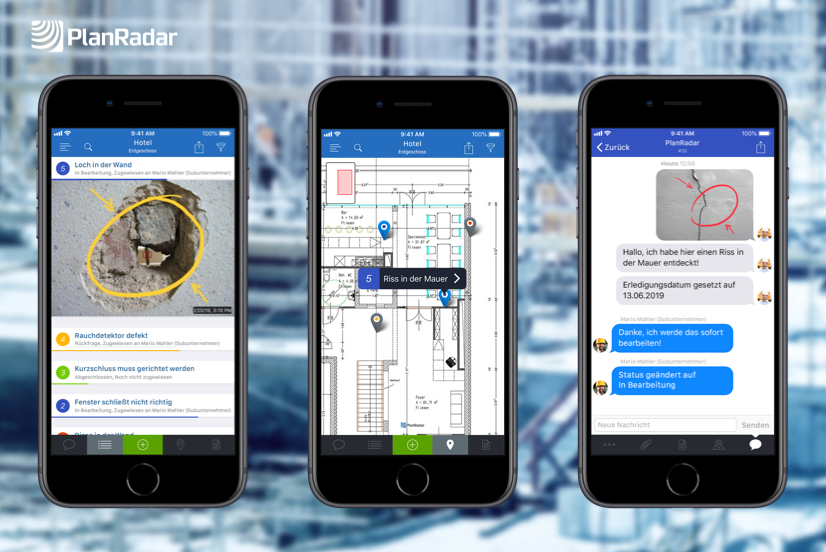 Bauprotokolle einfach gemacht: Mit PlanRadar können alle Sachverhalte auf der Baustelle auf mobilen Endgeräten erfasst werden