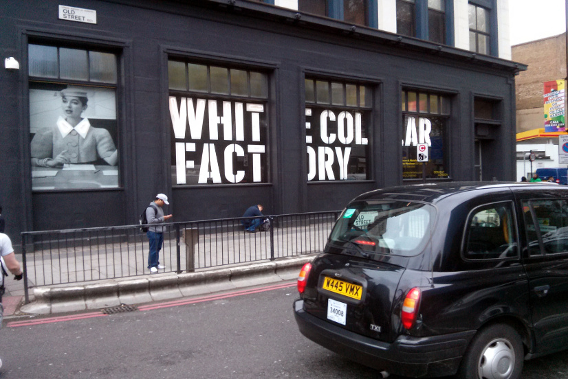 Exterior of building with White Collar Factory written on windows.